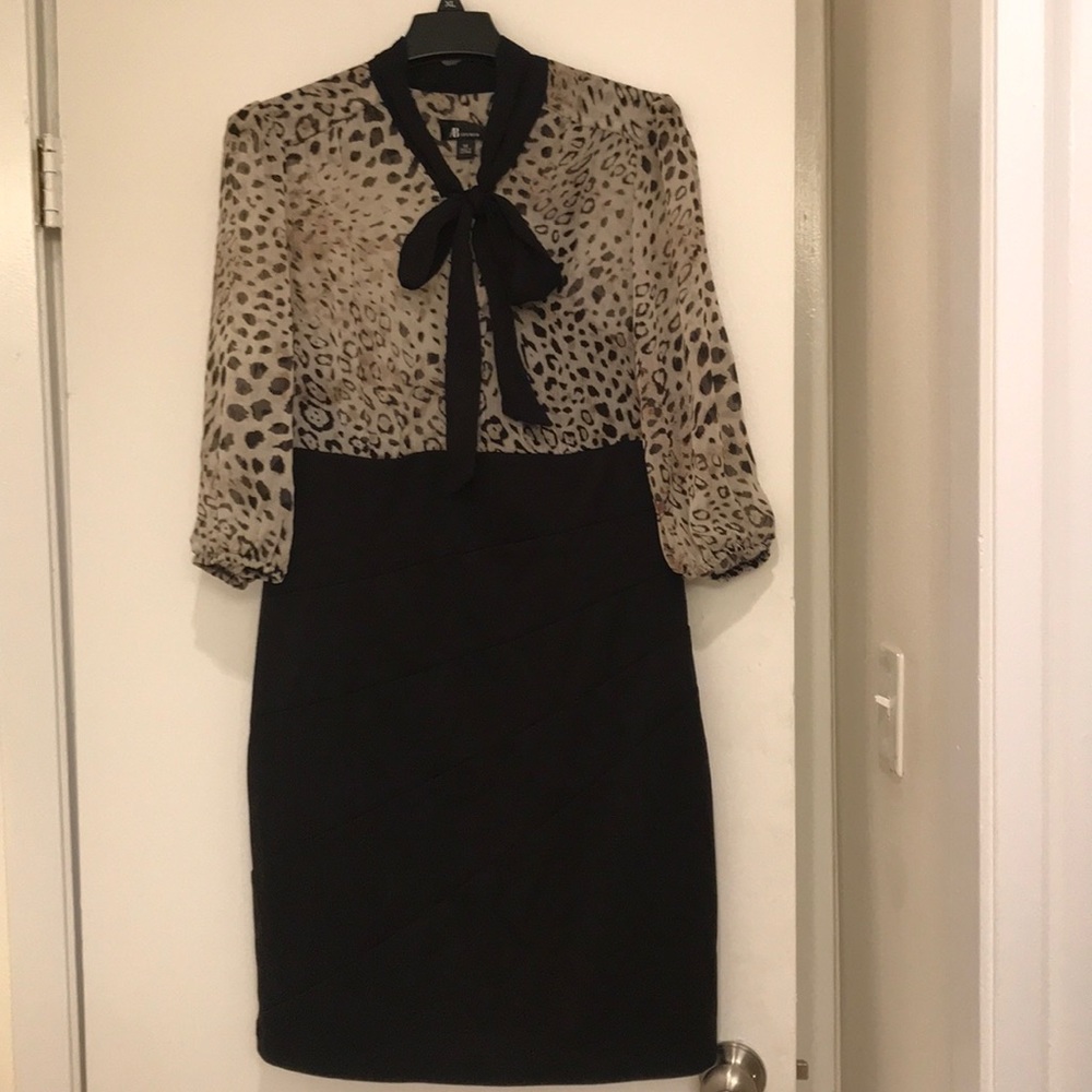 AB Studio black dress with animal print.